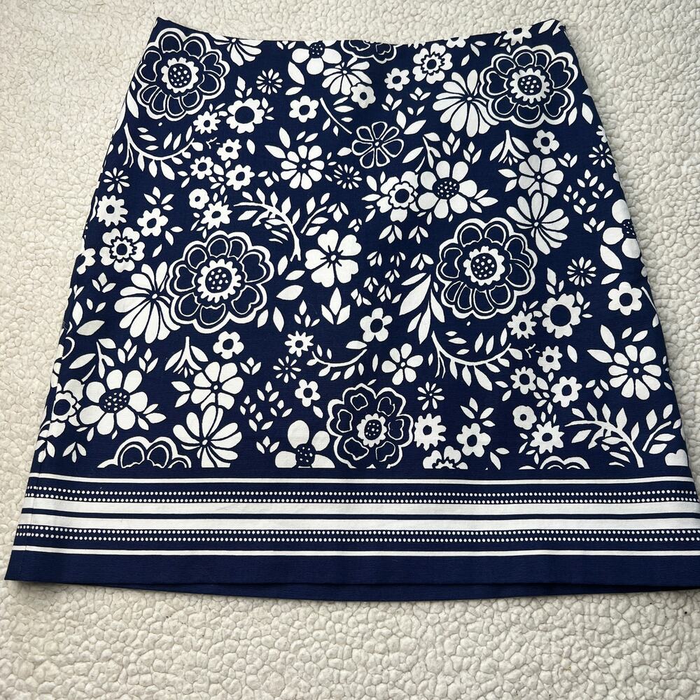 Talbots Blue White Floral Cotton Blend A-line Skirt 2